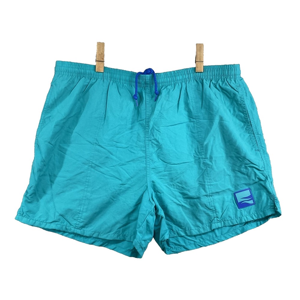 Vintage Cheetah Mervyns Swim Trunks Men's Large Teal Lined Board Shorts 90s Surf